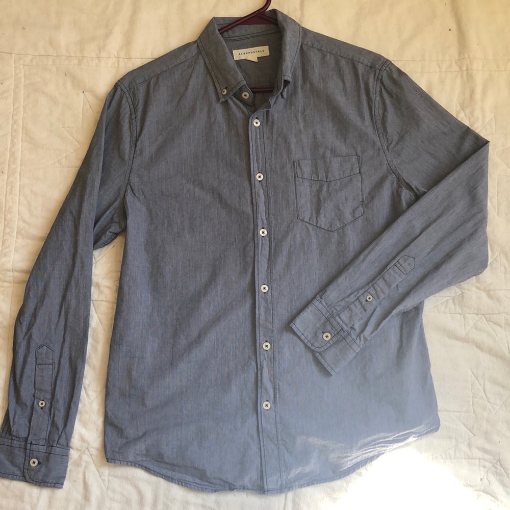 Denim blue button up men’s shirt